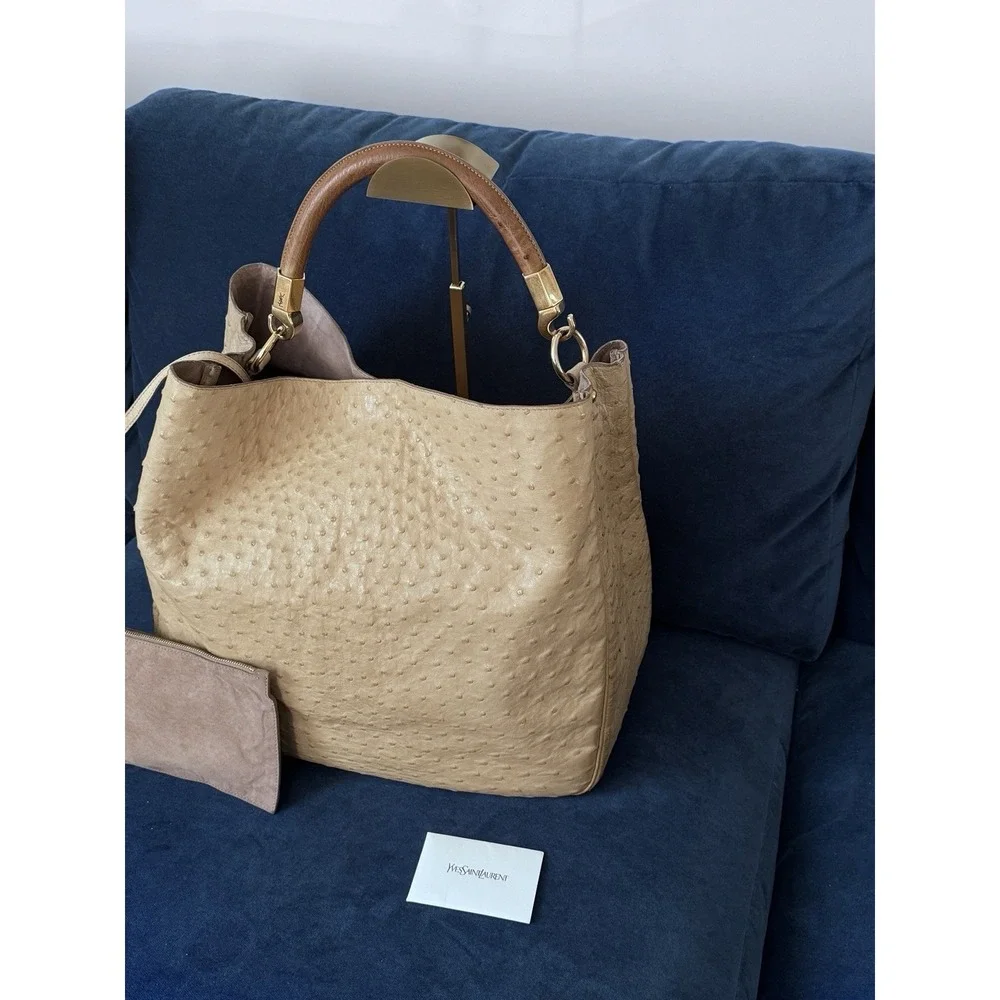 Yves Saint Laurent Roady Yellow ostrich Leather Slouchy Hobo bag